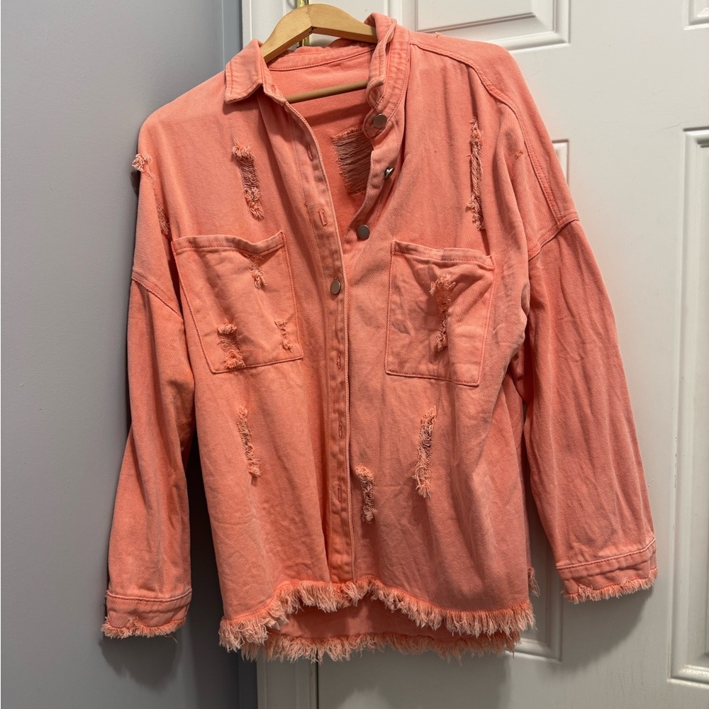 Like New Distressed coral jacket- Large- worn twice!